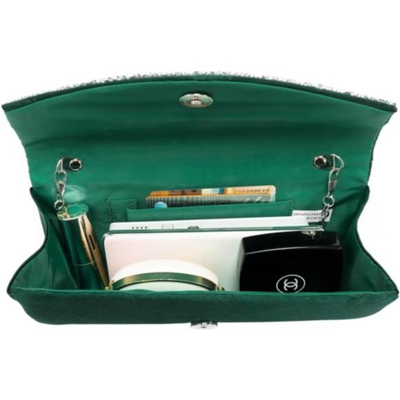 Evening Clutch Crossbody Bag Green Purse Wedding Handbag Party Prom Bridal Gift - Picture 9 of 10